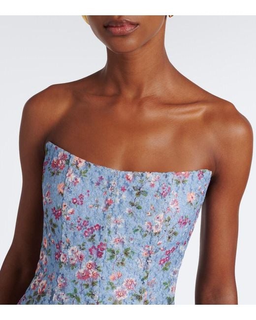 Markarian Blue Embroidered Floral Bustier Cocktail Dress