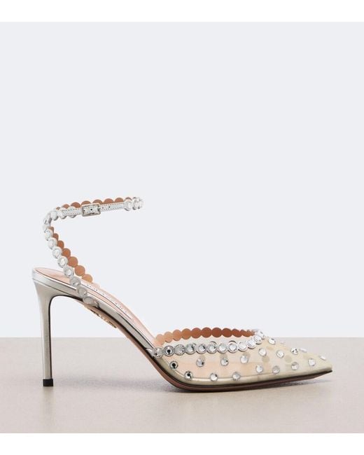 Aquazzura Metallic Tequila Embellished Mesh Pumps