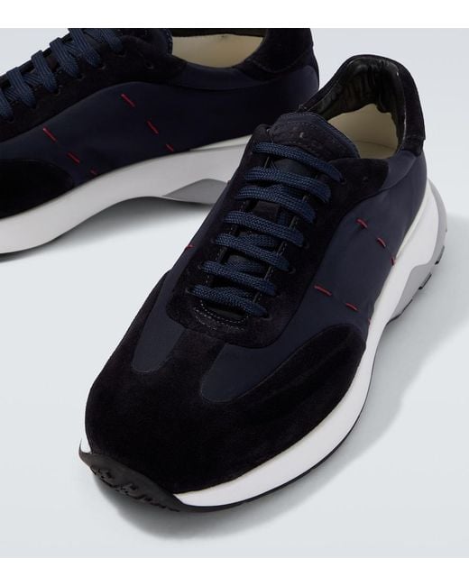 Kiton Blue Suede-Trimmed Sneakers for men