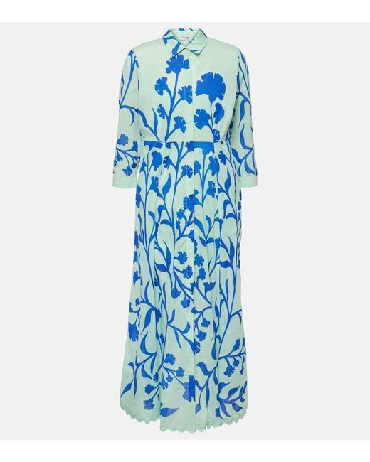 Juliet Dunn Blue Printed Cotton Maxi Dress