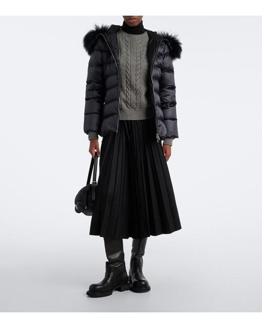 Moncler Black Cupidones Shearling-Trimmed Down Jacket