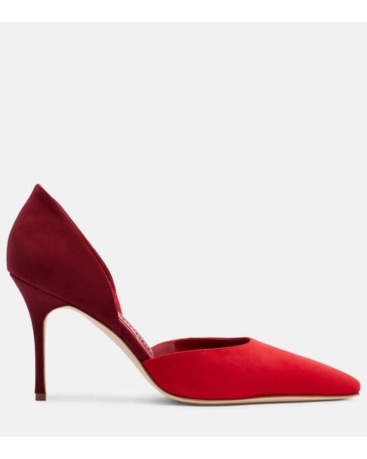 Manolo Blahnik Red Taylerbinu 90 Suede Pumps