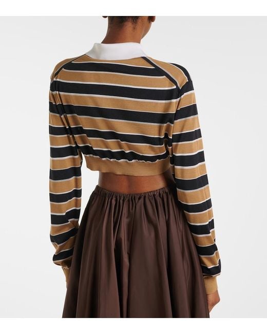 Prada Black Striped Cropped Silk Polo Shirt