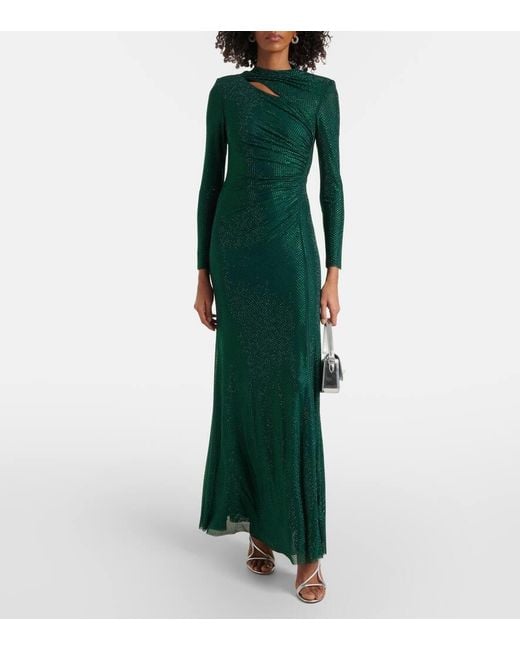Self-Portrait Green Embellished Gathered Gown