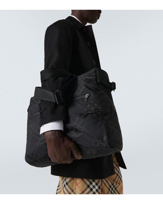 Burberry Black Check Jacquard Tote Bag for men