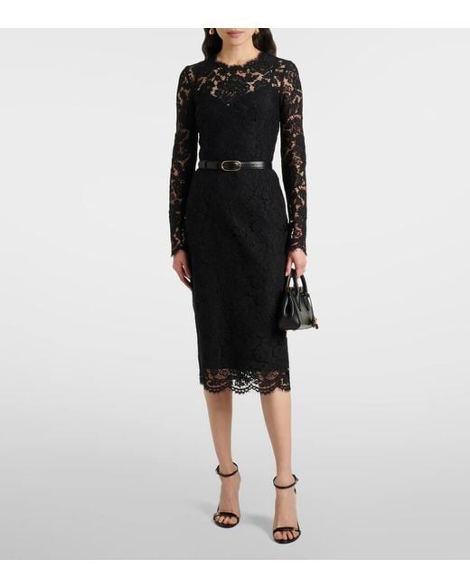 Dolce & Gabbana Black Dg Lace Midi Dress