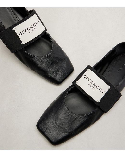 Givenchy Black Sliced Square Leather Ballet Flats