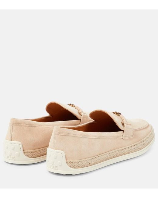 Mocassini Double T Ring in suede di Tod's in Natural