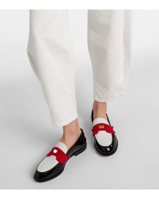 Christian Louboutin Red Penny Suede-Trimmed Patent Leather Penny Loafers