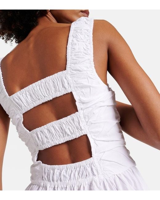 Ganni White Shirred Cotton Poplin Midi Dress