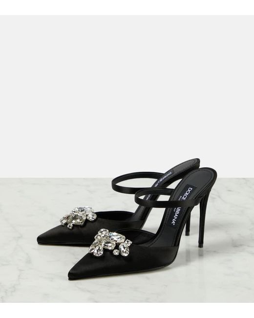 Mules in raso con cristalli di Dolce & Gabbana in Black