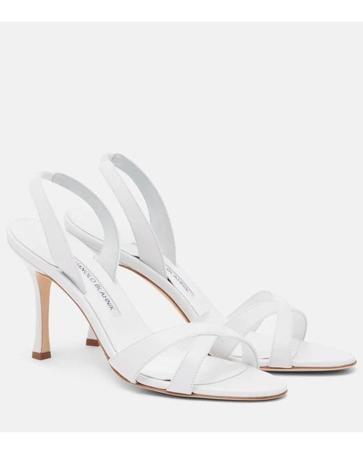 Manolo Blahnik White Callasi Leather Slingback Sandals