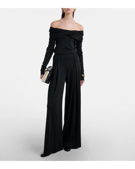 Max Mara Black Cocco Virgin Wool Jersey Wide-Leg Pants