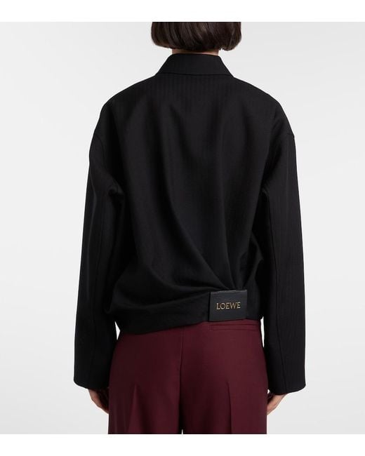 Loewe Black Wool Draped Bomber Jacket