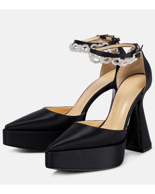 Mach & Mach Black Bow Chain Embellished Satin Platform Pumps