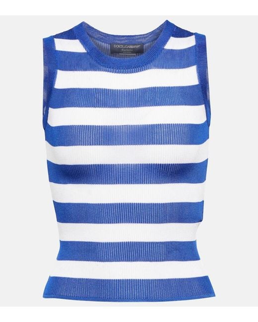 Dolce & Gabbana Blue Portofino Ribbed-Knit Striped Tank Top