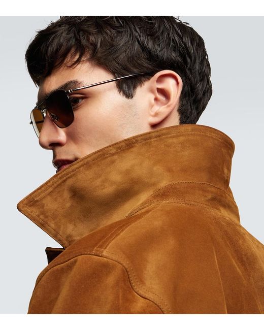 Saint Laurent Brown Sl Logo Aviator Sunglasses for men