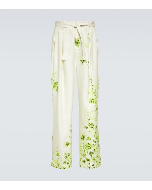 King & Tuckfield Yellow Floral Belted Straight Pants for men