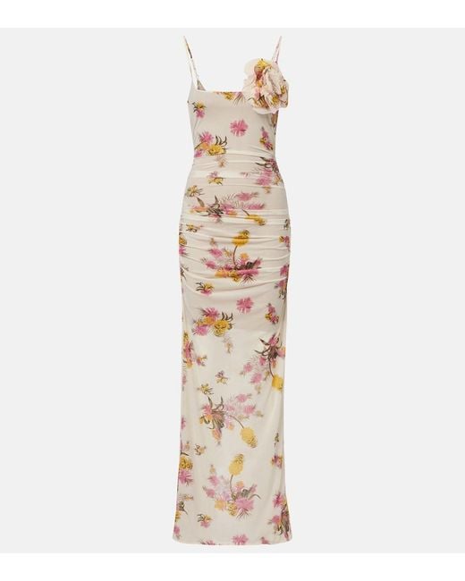 Blumarine Metallic Floral-Applique Floral Jersey Maxi Dress