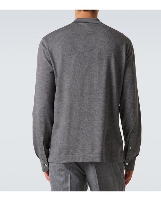 Zegna Gray Cotton And Silk Polo Shirt for men