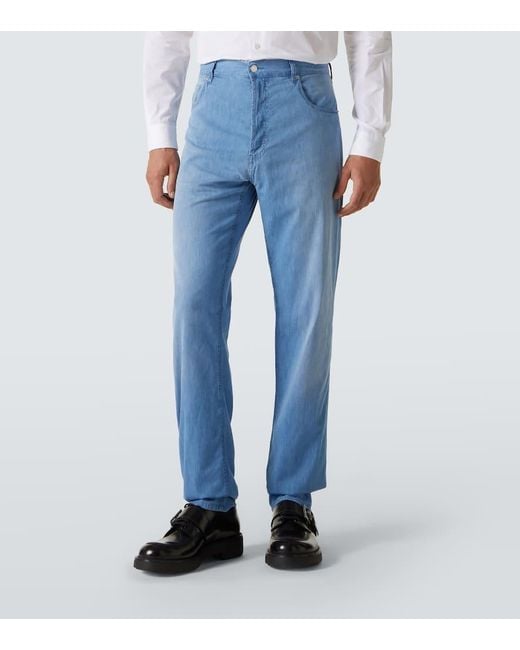 Prada Blue Mid-Rise Straight Jeans for men