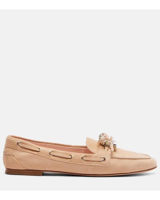 Roger Vivier Natural Boat Strass Embellished Suede Boat Shoes