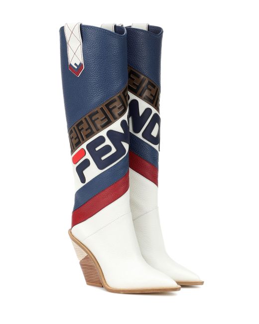 Fendi Blue Mania Leather Knee-high Boots