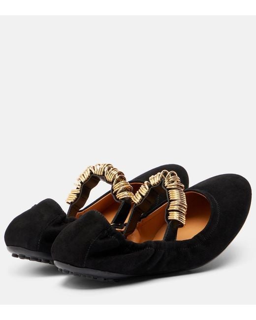Tod's Black Dee Suede Mary Jane Flats