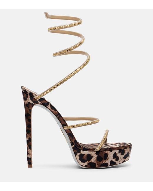 Rene Caovilla Metallic Cleo Embellished Satin Platform Sandals
