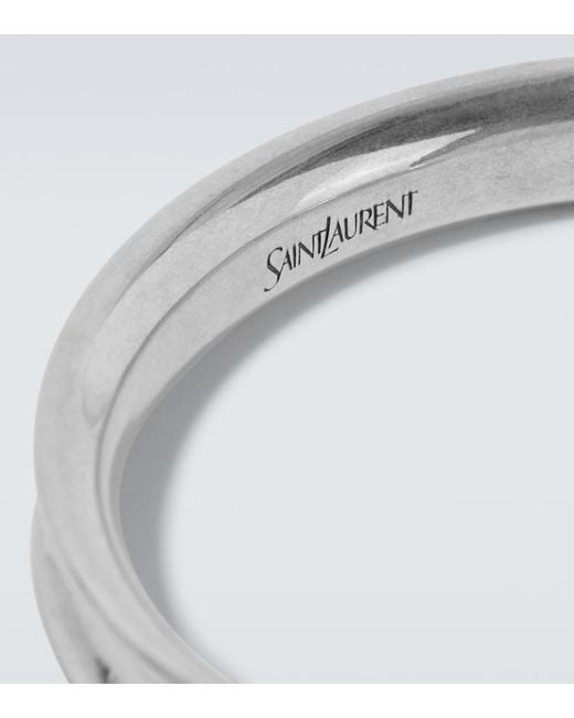 Saint Laurent White Groove Cuff Bracelet for men