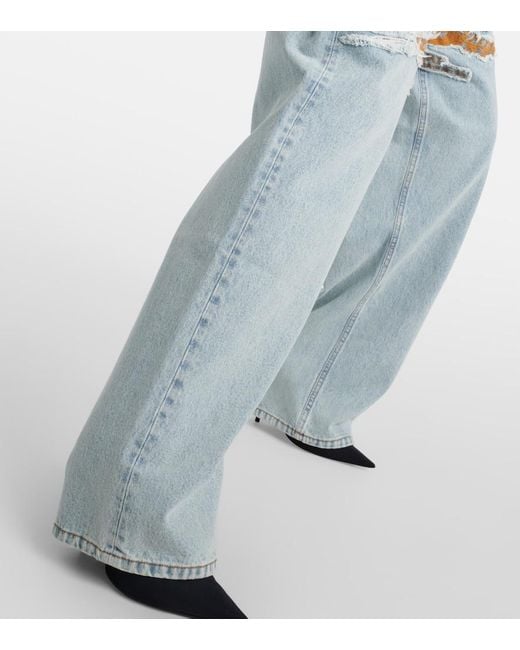 Jeans anchos de tiro alto bordados Y. Project de color Blue