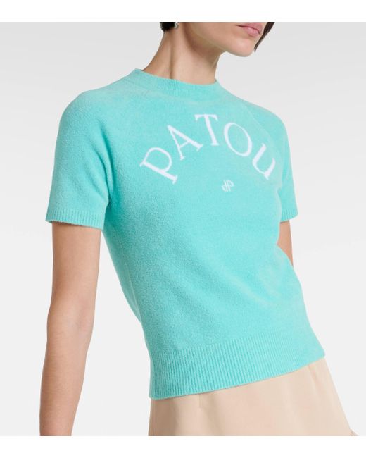 Patou Blue Logo Knitted Cotton-blend T-shirt
