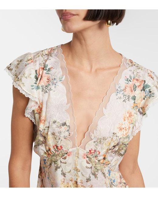 Camilla Natural Embellished Floral Lace-Trimmed Minidress