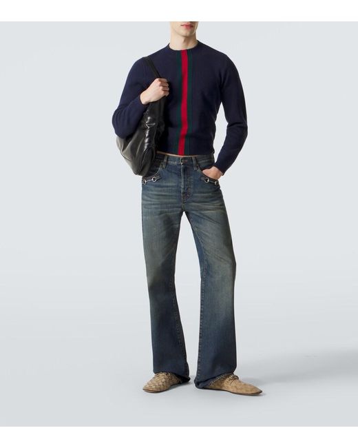 Gucci Blue Web Stripe Wool Sweater for men