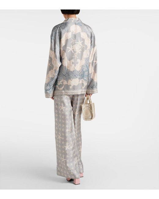 Versace Natural Barocco Sea Silk Oversize Shirt, Brand Size 42 Us