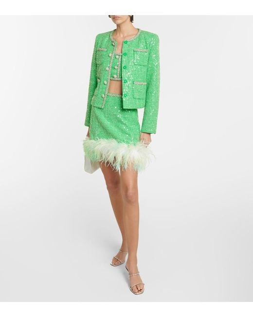 Self-Portrait Green Sequined Boucle Jacket