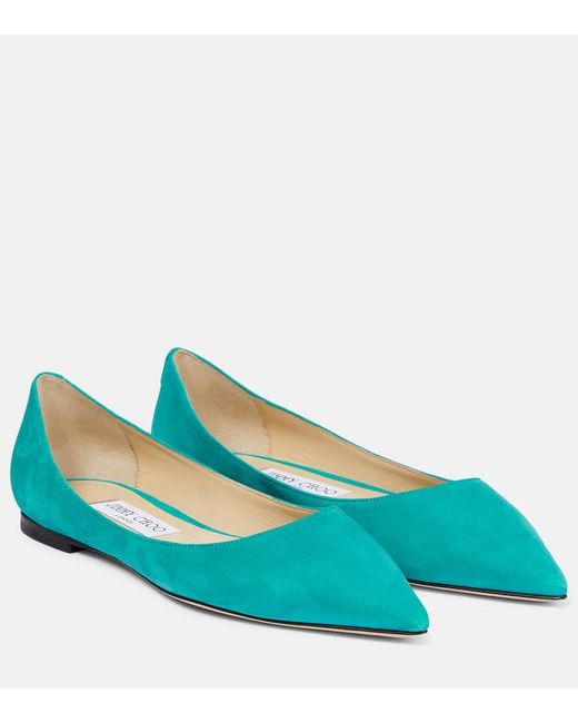Jimmy Choo Blue Ballerinas Love Aus Veloursleder
