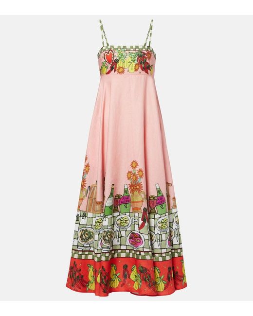 ALÉMAIS Red X Greg Sindel Contessa Printed Linen Maxi Dress