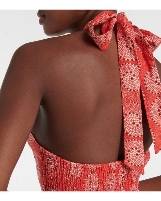 Staud Red Kai Printed Halterneck Crop Top