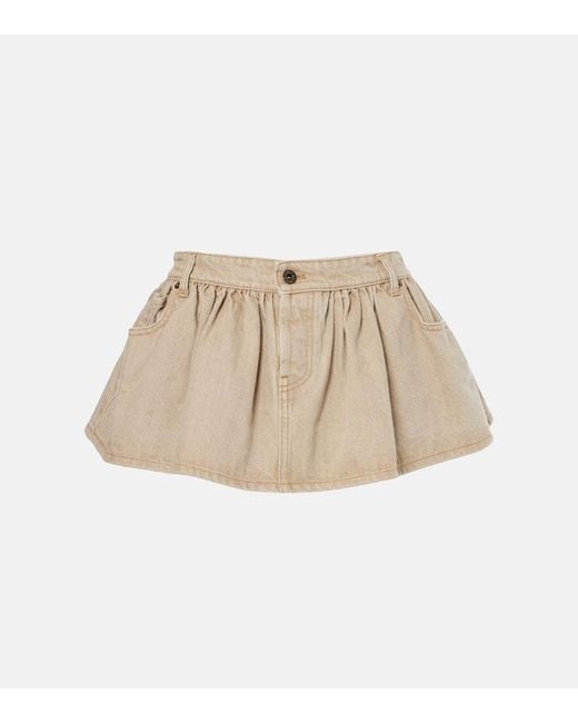 Miu Miu Natural Ruffled Denim Miniskirt