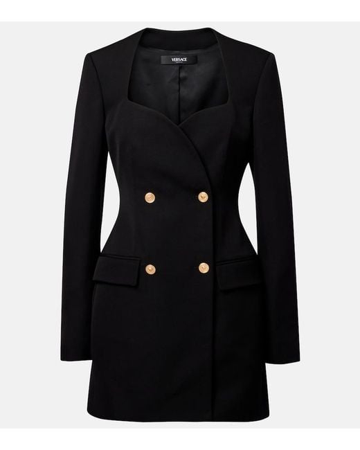 Versace Black Double-Breasted Wool Minidress