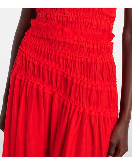 Tory Burch Red Smocked Midi Skirt