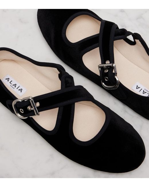 Alaïa Black Suede Criss-Cross Ballet Flats