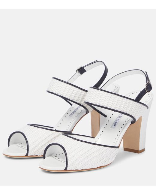 Manolo Blahnik Metallic Khiko 90 Raffia Slingback Sandals