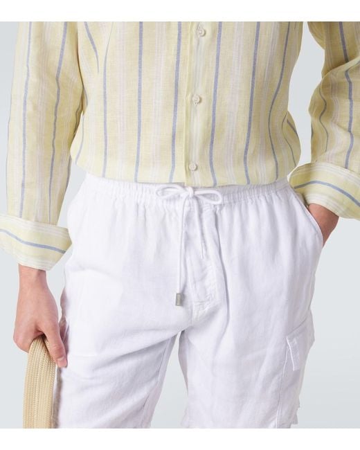 Vilebrequin White Baie Mid-Length Linen Shorts for men