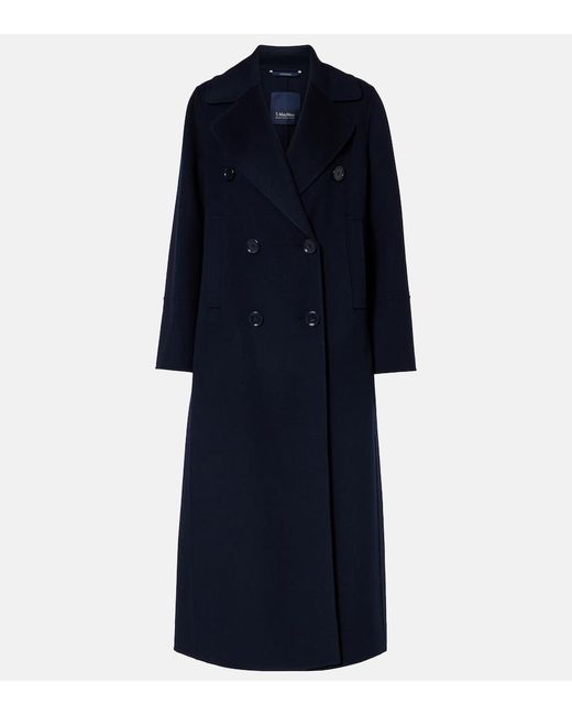Max Mara Blue Custodi Double-Breasted Virgin Wool Coat