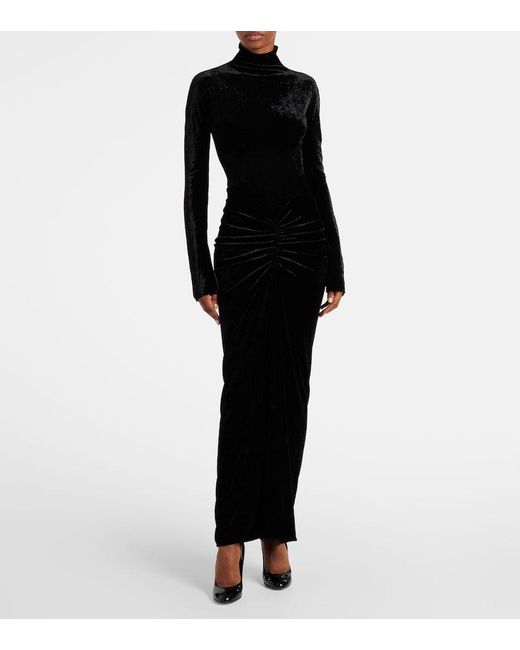 Alaïa Black Ruched Velvet Midi Dress