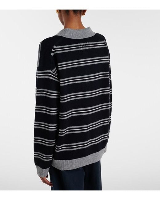 Nili Lotan Black Galvez Striped Cashmere Polo Sweater