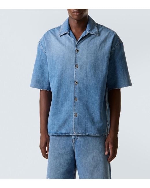 Loewe Blue Anagram Denim Bowling Shirt for men