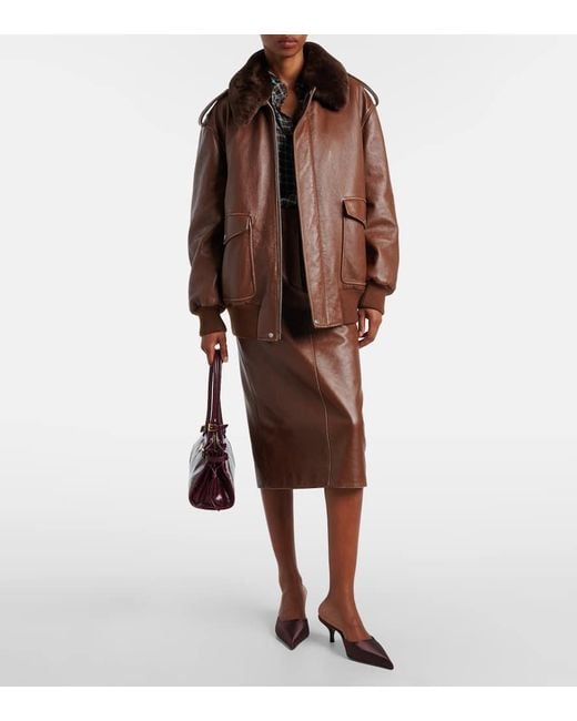 Prada Brown Bomberjacke Aus Leder Mit Shearling